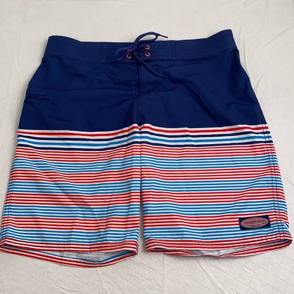 Vineyard Vines multicolor navy red white striped unlined board shorts 32 - Picture 1 of 9